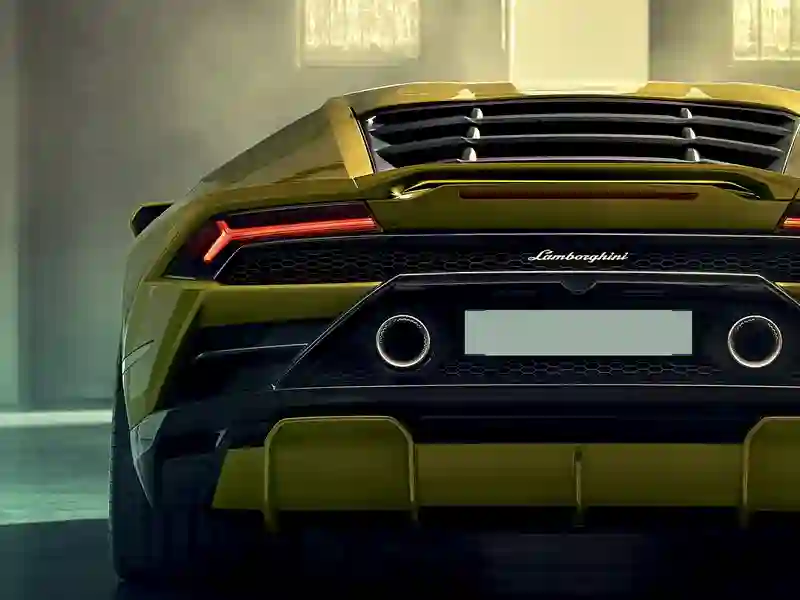 Back side of the Lamborghini Huracan Evo yellow colour