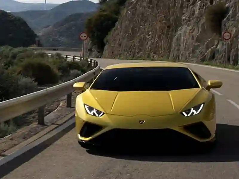 Lamborghini Huracan Evo yellow colour, on the road