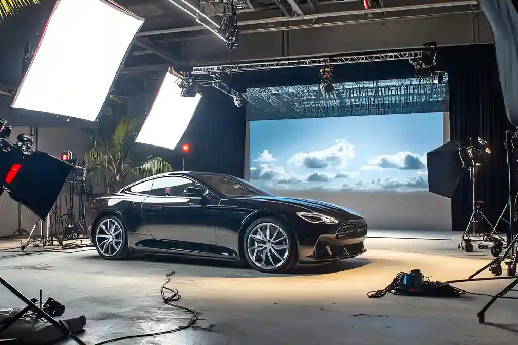 Black Mercedes Benz Maybach in a studio for films