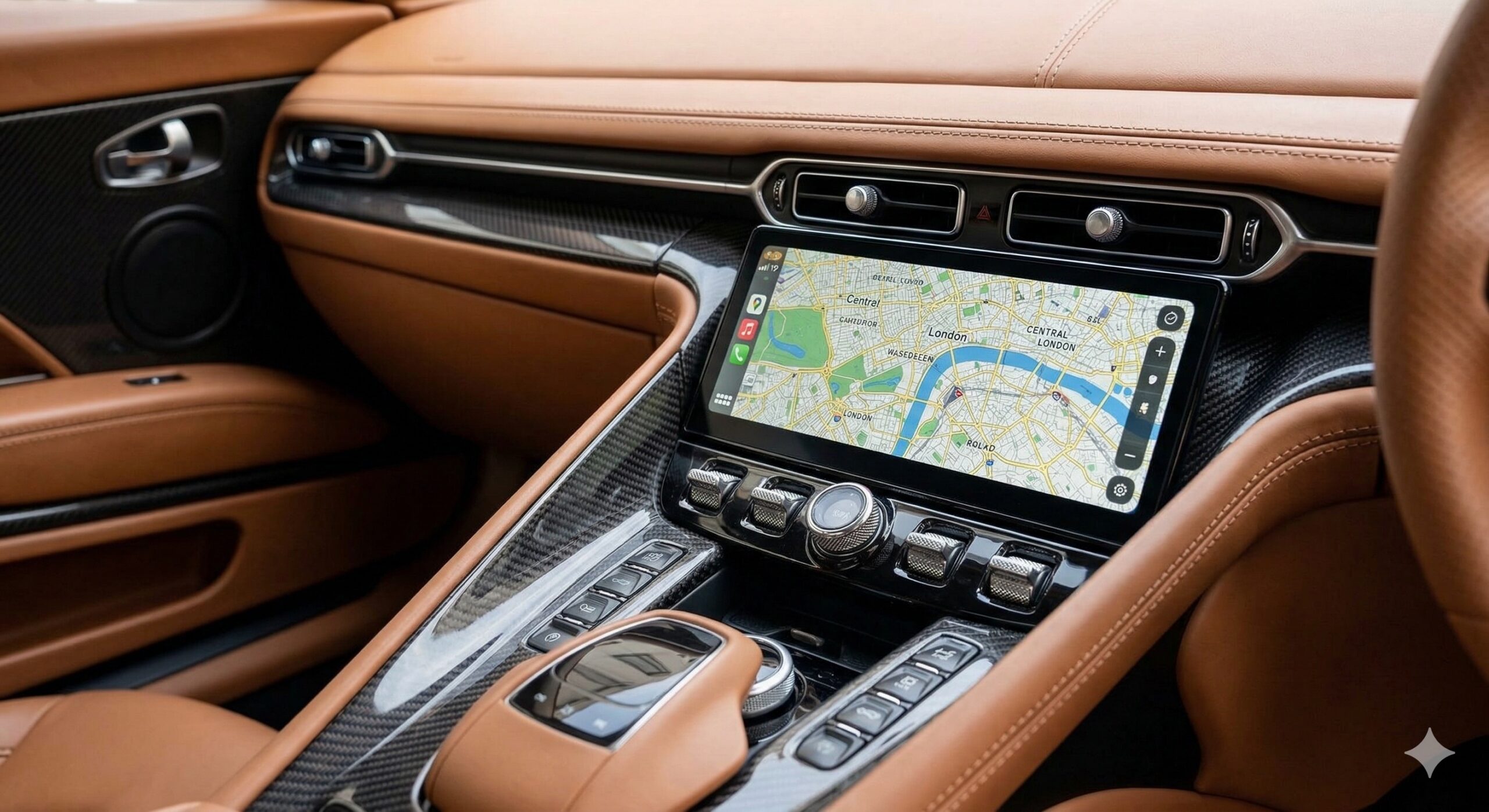 Aston Martin DB12 interior – Bowers and Wilkins audio and knurled gear selector