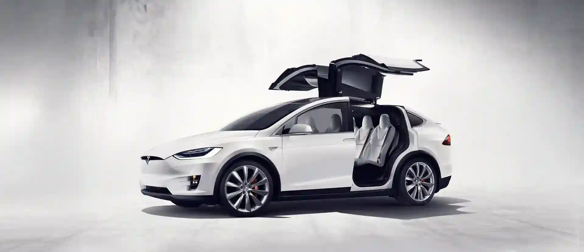 Tesla electric model both doors open, white colour