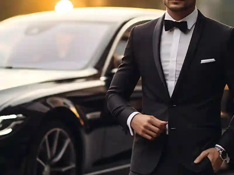 Gentleman dressed in Black tie coming out of the car