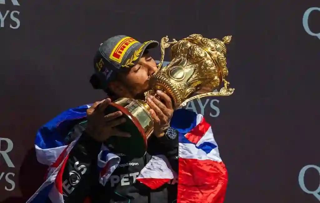 Louis Hamilton with trophy