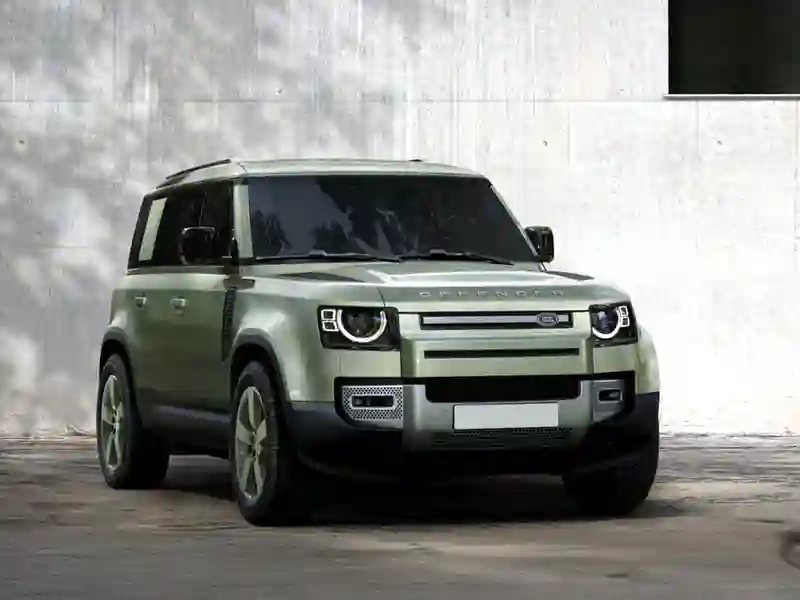 Front view of the Land Rover Defender green colour