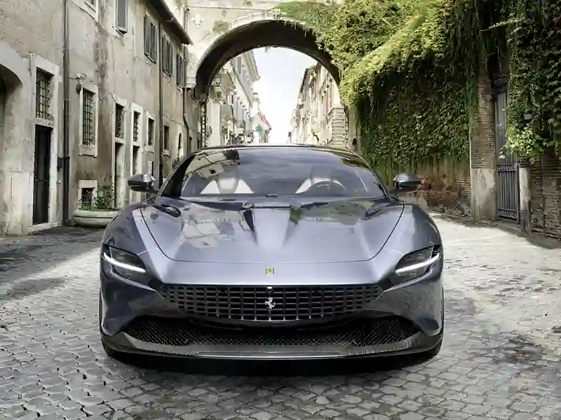 Ferrari Roma on the street, grey colour