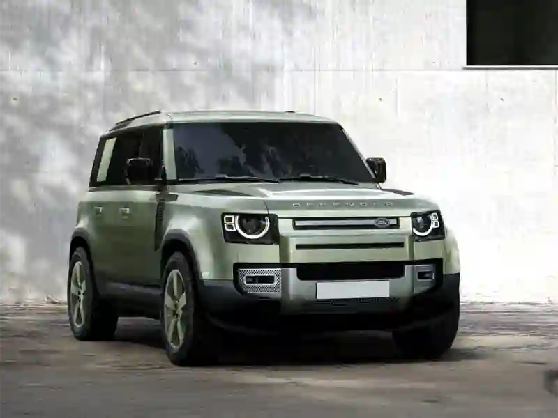 Front view of the Land Rover Defender green colour