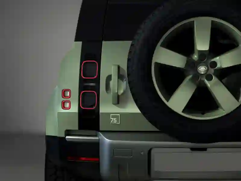 Green Land Rover Defender back view