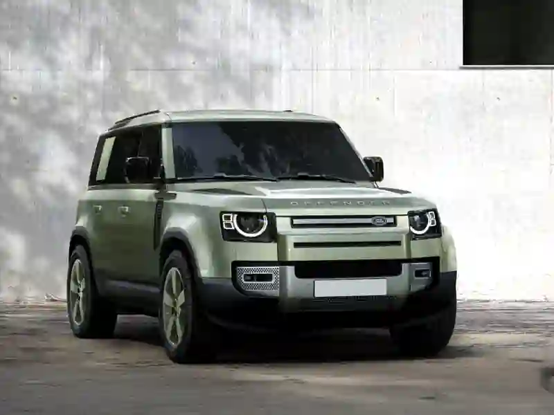Front view of the Land Rover Defender green colour