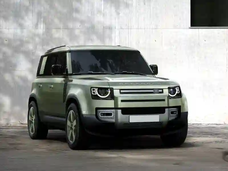Front view of the Land Rover Defender green colour