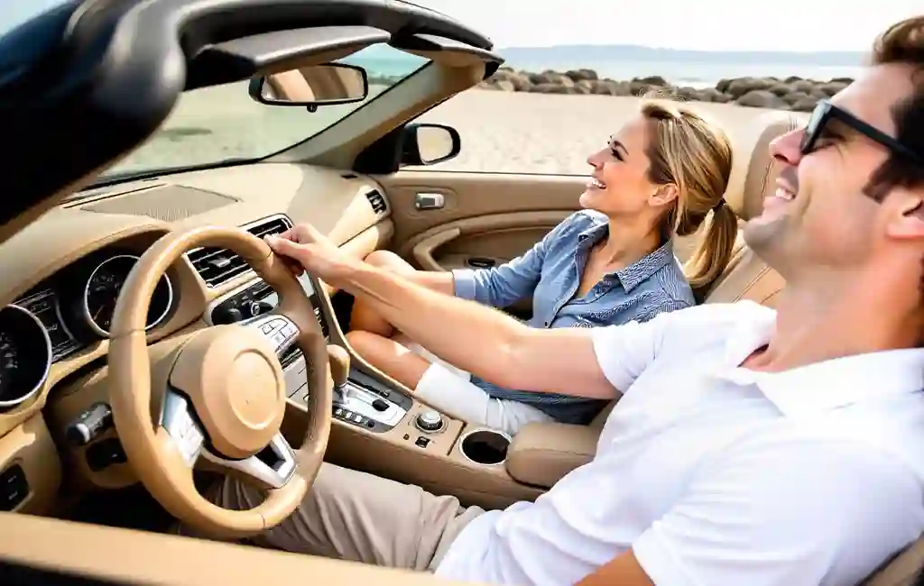 Man and Woman, enjoying driving a convertible