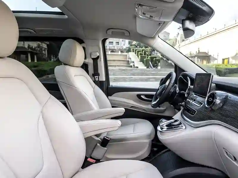 Front white leather interiors of the Mercedes Benz V-Class