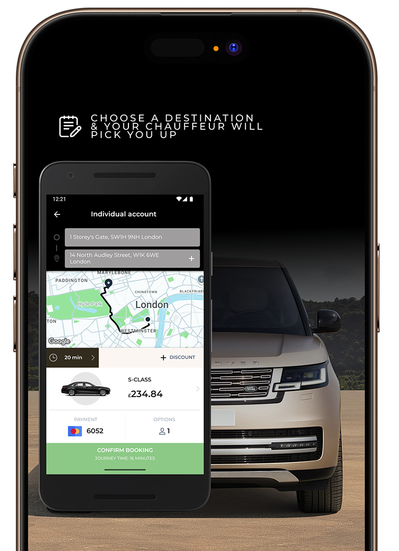 Mobile app of the Luxury Chauffeur in UK