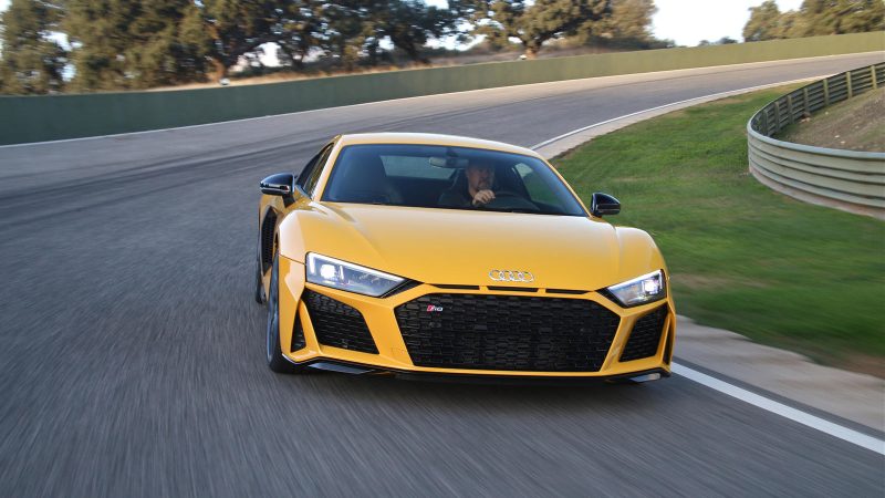 Audi R8 V10 Coupe 2023-yellow-driven
