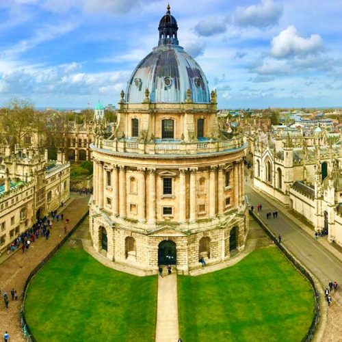 Oxford Castle in an aerial front view